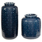 Vase with Sand Dollar Engraving, Set of 2, Navy Blue By Casagear Home