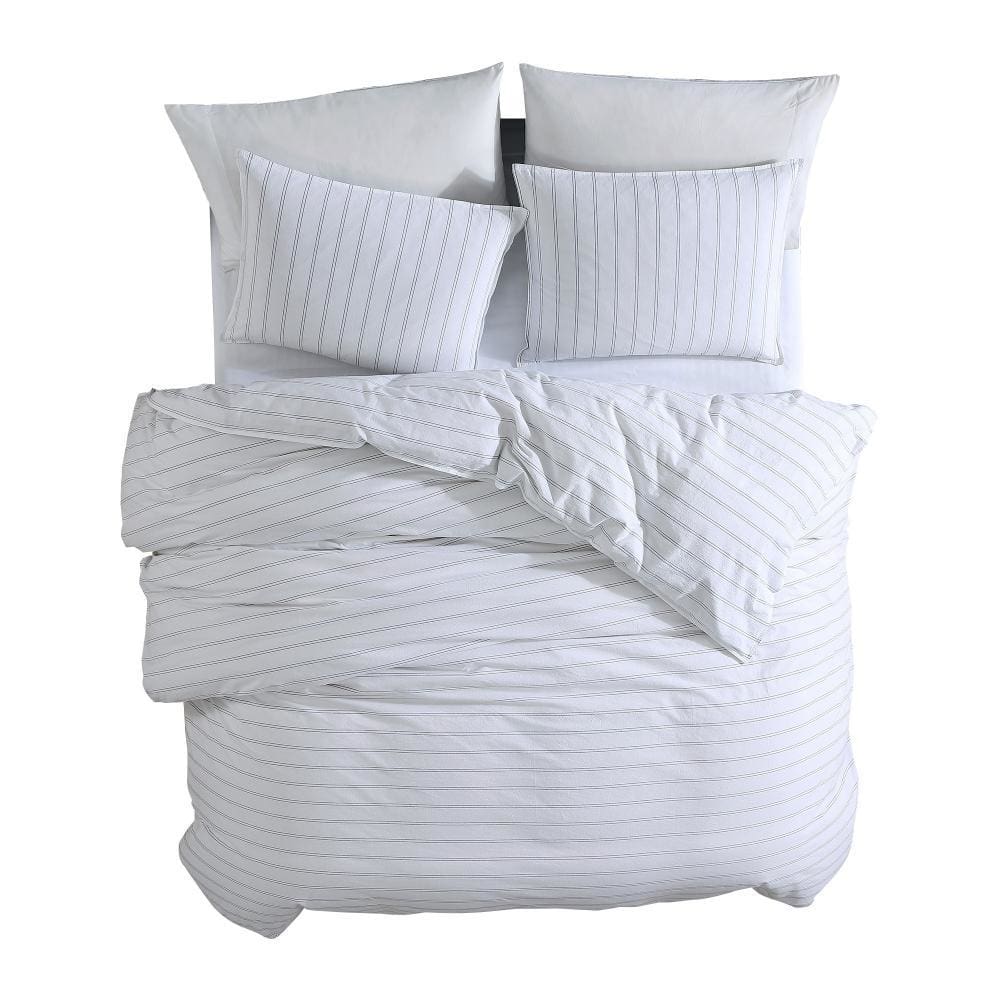 3 Piece Queen Comforter Set with Pinstripe Pattern White and Black By Casagear Home BM246985