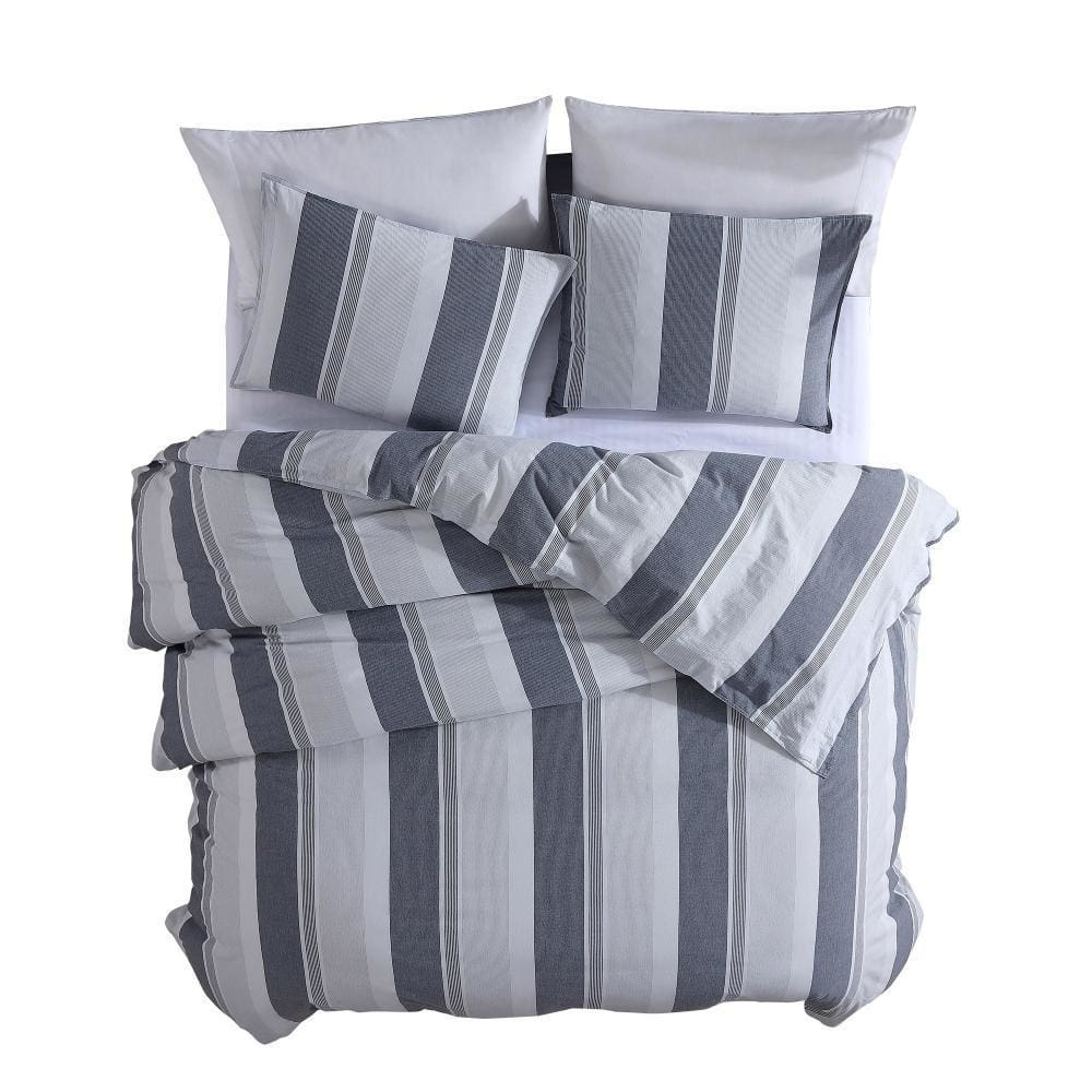 3 Piece Queen Comforter Set with Broad Stripes Gray By Casagear Home BM246986