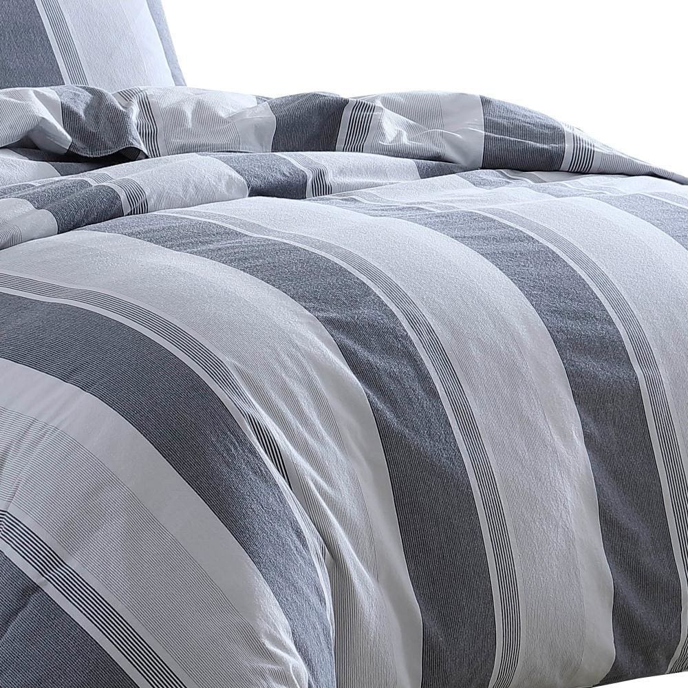 3 Piece Queen Comforter Set with Broad Stripes Gray By Casagear Home BM246986