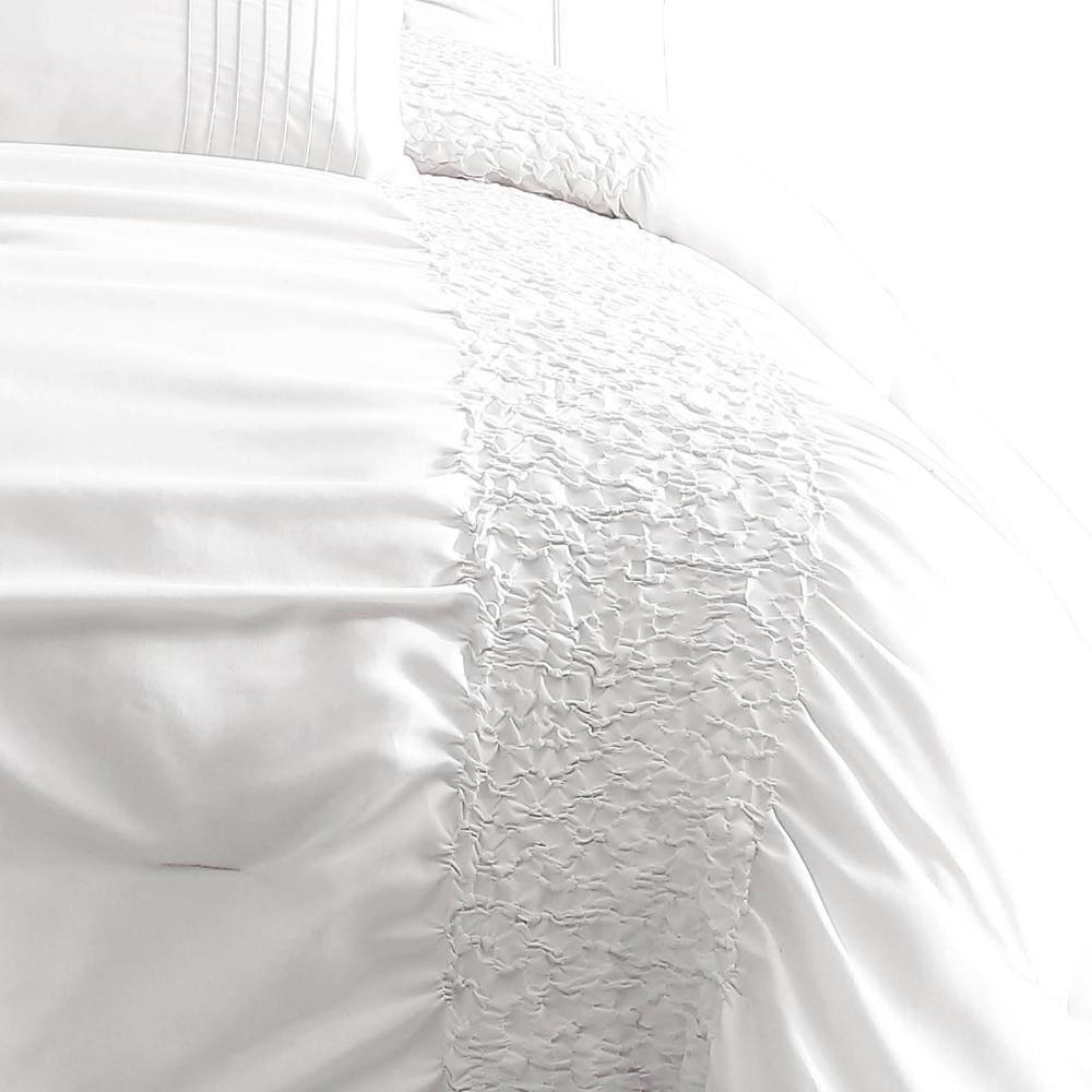 4 Piece Twin Comforter Set with Ruching Details White By Casagear Home BM246989