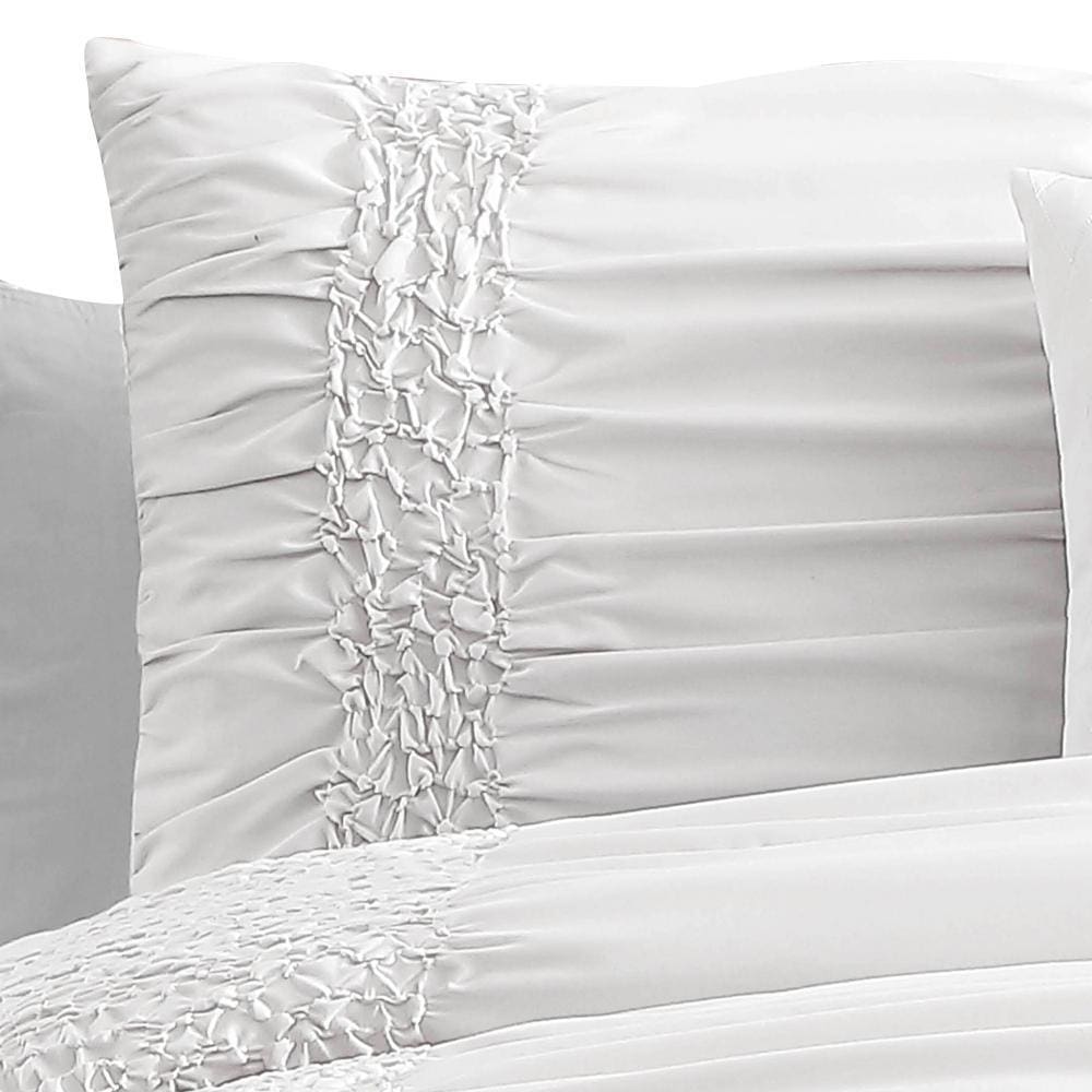 4 Piece Twin Comforter Set with Ruching Details White By Casagear Home BM246989