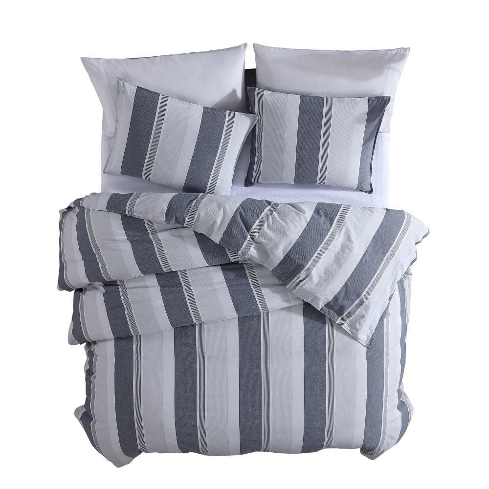 3 Piece King Comforter Set with Broad Stripes Gray By Casagear Home BM246995