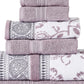 Veria 6 Piece Towel Set with Paisley and Floral Motif Pattern The Urban Port Purple By Casagear Home BM250060