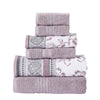 Veria 6 Piece Towel Set with Paisley and Floral Motif Pattern, Purple By Casagear Home