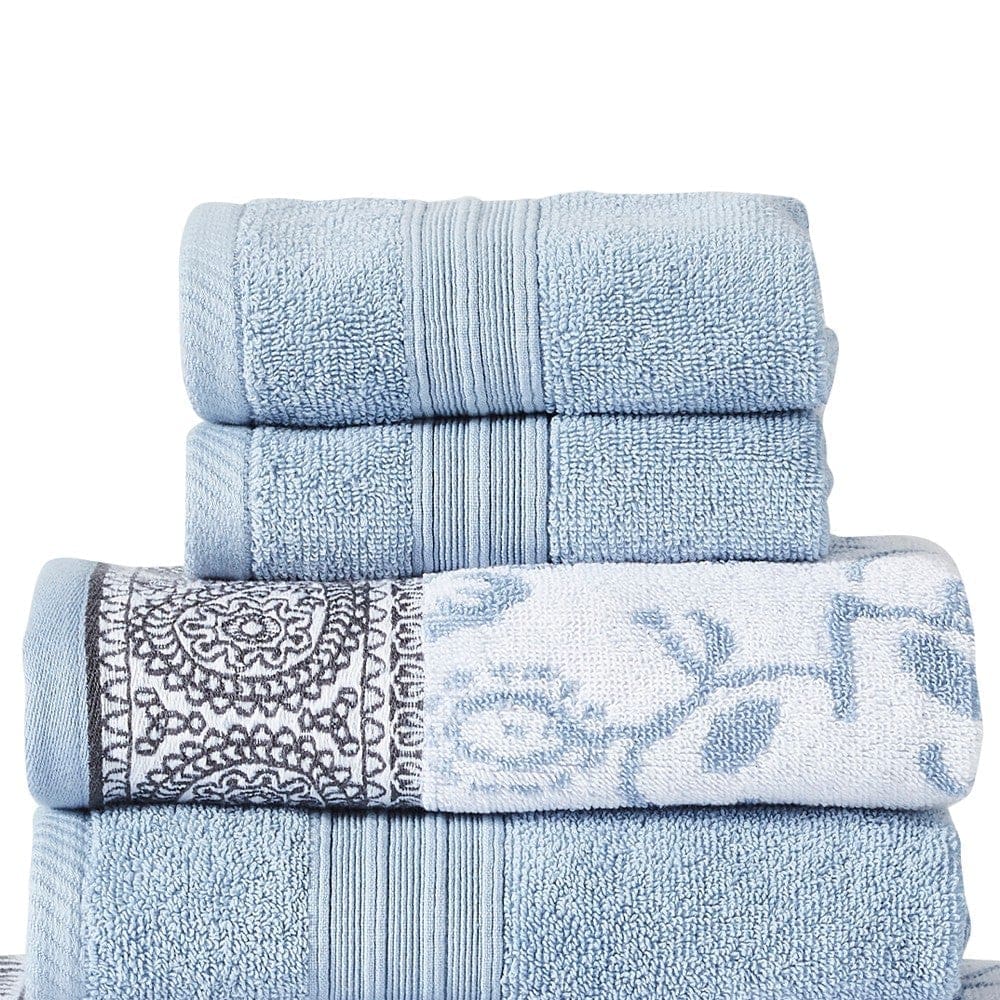 Veria 6 Piece Towel Set with Paisley and Floral Pattern The Urban Port Blue By Casagear Home BM250062