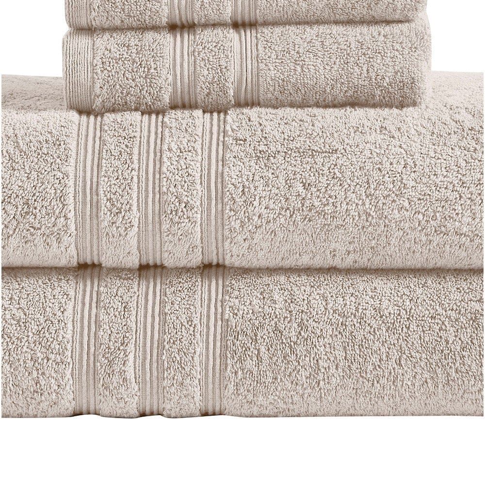 Veria 6 Piece Towel Set with Plush Cotton Fabric The Urban Port Beige By Casagear Home BM250065