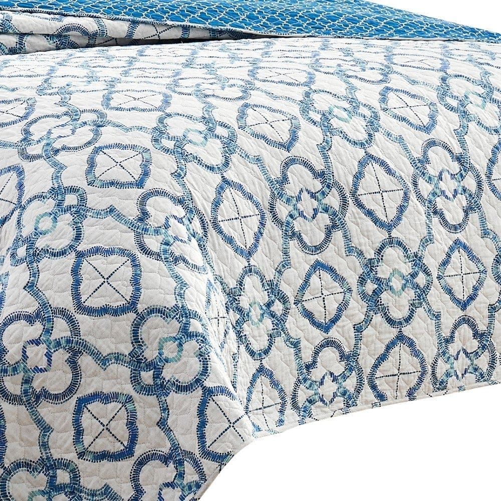 Veria 3 Piece Queen Quilt Set with Embroidery The Urban Port White and Blue By Casagear Home BM250133