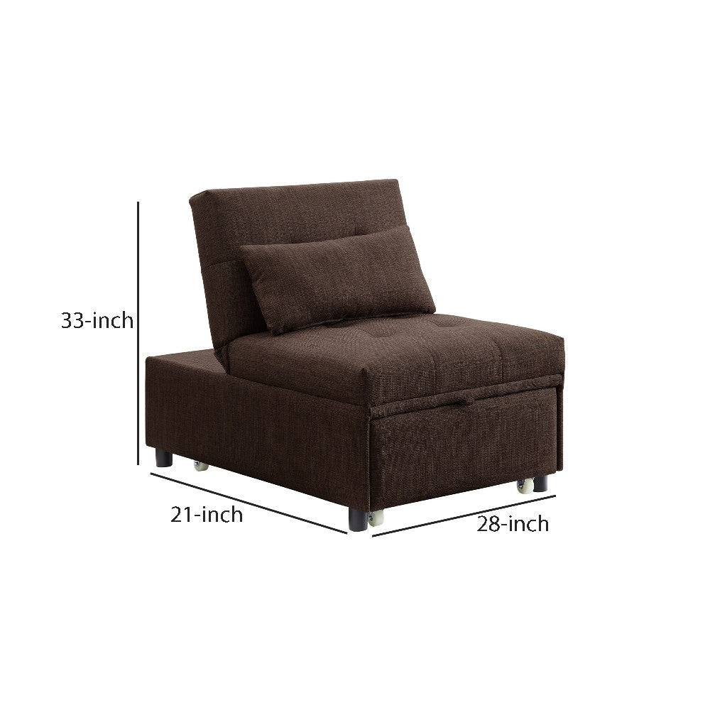 Sofa Bed with 1 Lumbar Pillow and Pull Out Sleeper Brown By Casagear Home BM250180