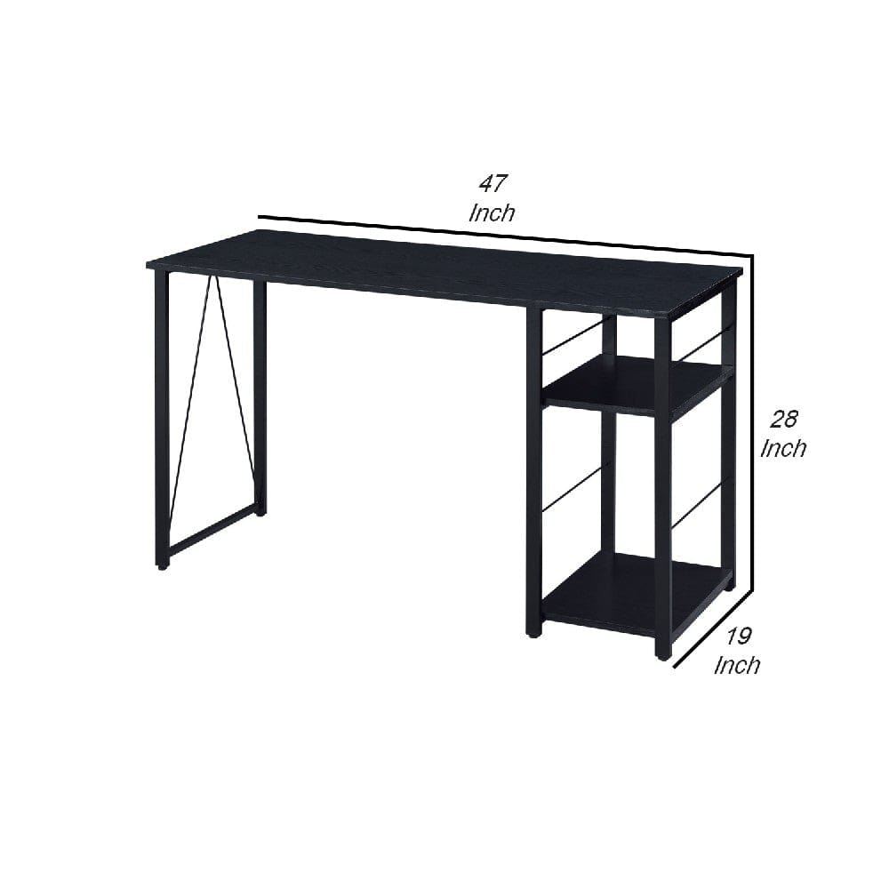 Writing Desk with 2 Tier Side Shelves and Tubular Metal Legs Black By Casagear Home BM250209