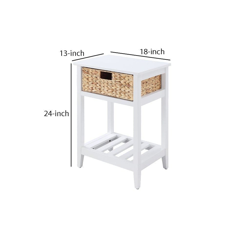 MDF Accent Table with Rattan Storage Basket and Slatted Shelf White By Casagear Home BM250229