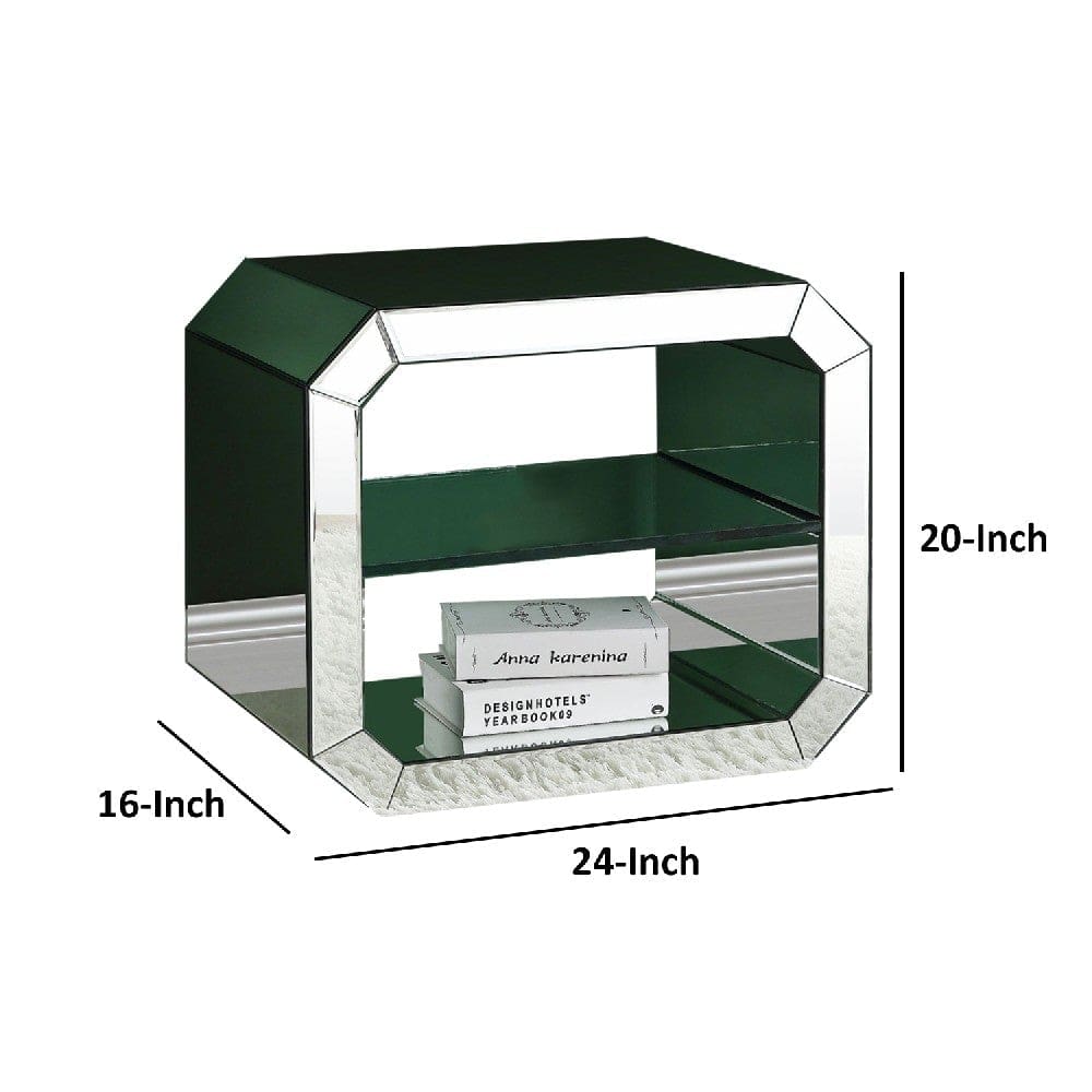 Accent Table with Mirrored Inserts and 1 Glass Shelf Silver By Casagear Home BM250271