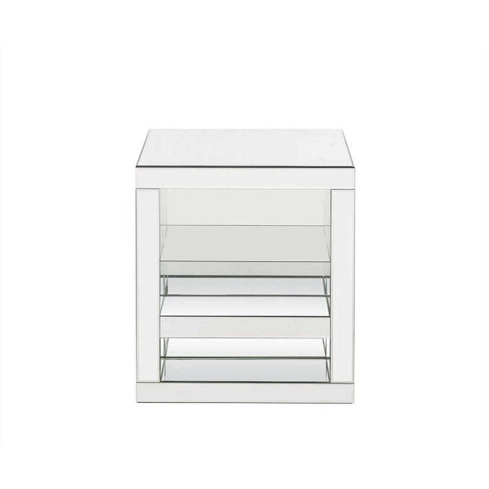 Accent Table with Mirrored Panels and C Shape Silver By Casagear Home BM250272