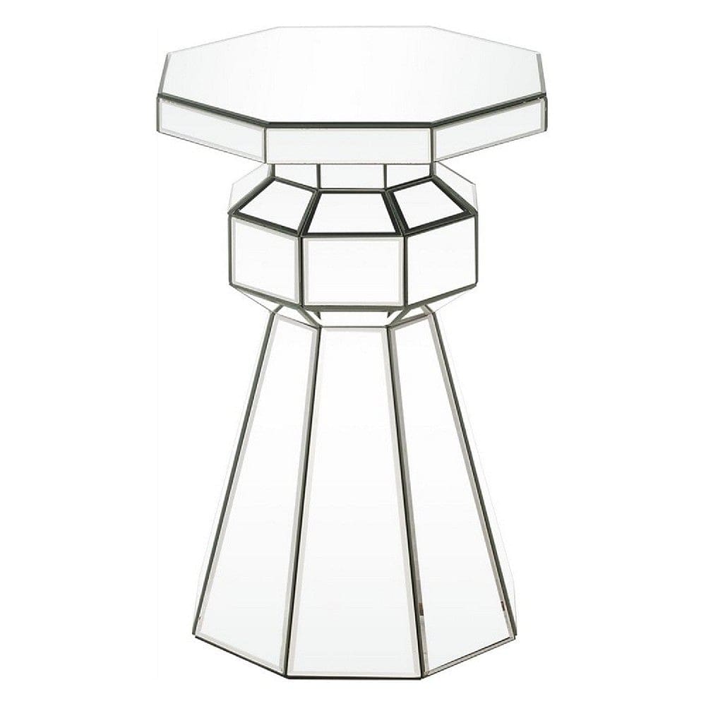 Mirrored Pedestal with Flared Base and Octagonal Top, Silver By Casagear Home