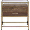 Accent Table with 2 Drawers and Metal Frame Glass Top Brown and Gold By Casagear Home BM250320