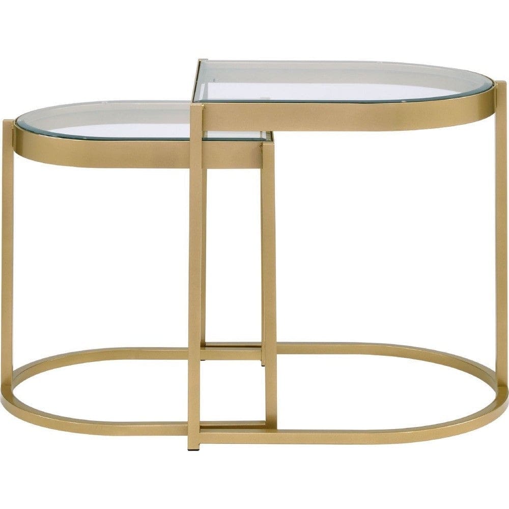 2 Piece Nesting Table with Half Oval Shape Metal Frame Gold By Casagear Home BM250328