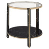 End Table with Glass Top and Faux Marble Shelf, Black and Gold By Casagear Home