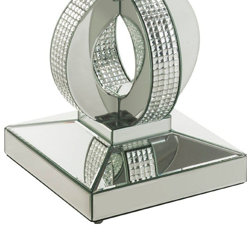 Accent Table with Interconnected Rings and Mirror Trim Large Silver By Casagear Home BM250398