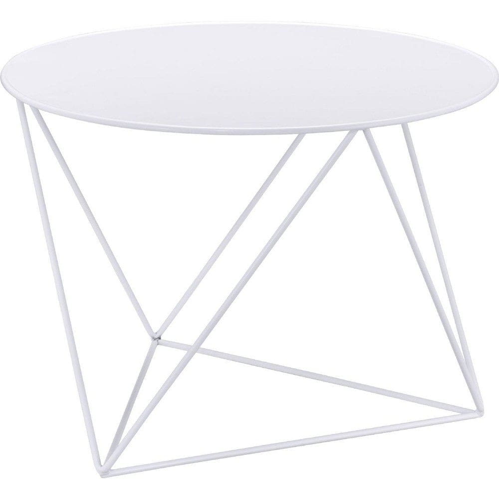 Accent Table with Open Geometric Base and Round Top, White By Casagear Home