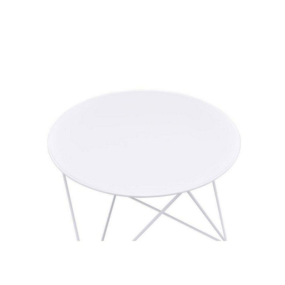 Accent Table with Open Geometric Base and Round Top White By Casagear Home BM250416