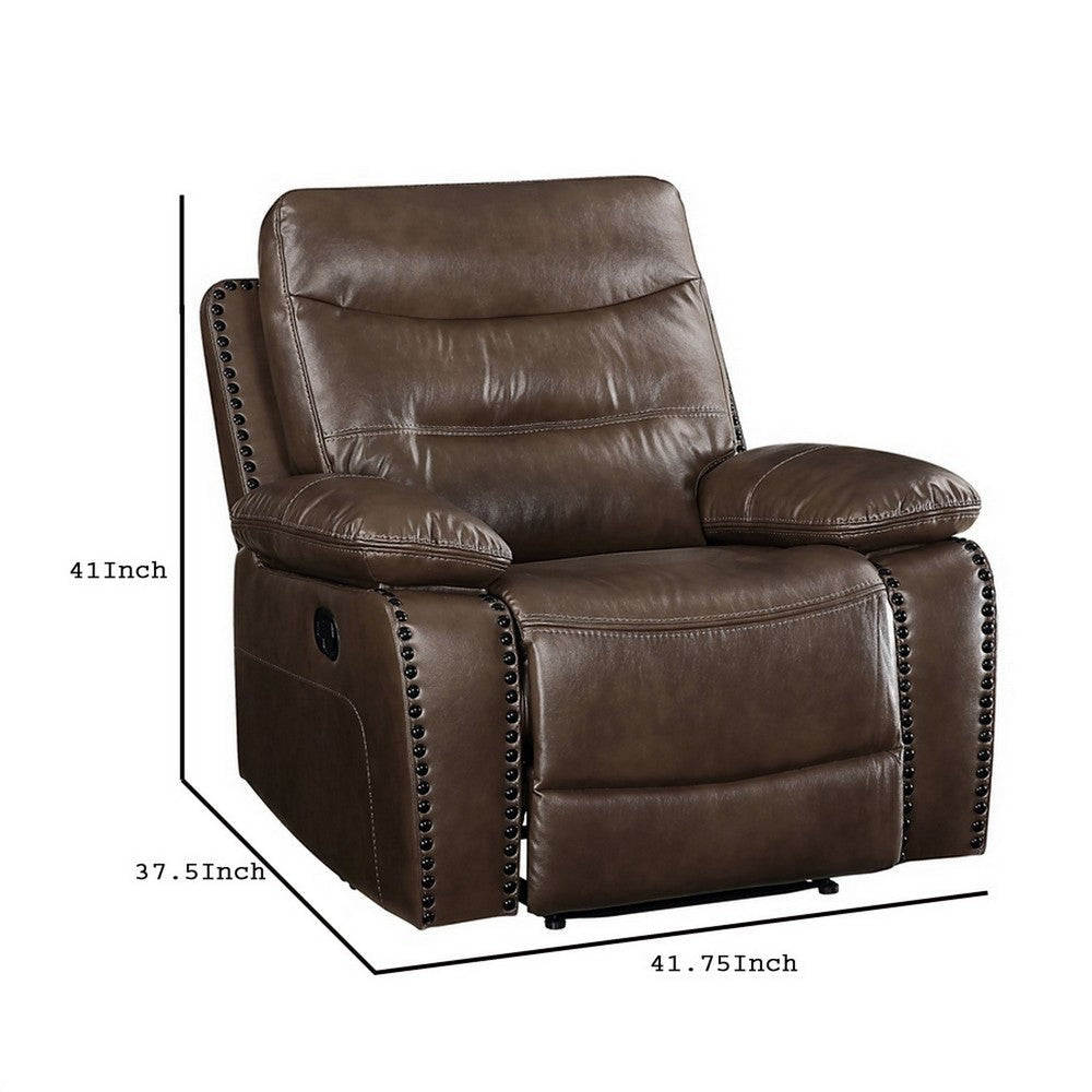 Leatherette Power Recliner with Nailhead Trim Accent Brown By Casagear Home BM250552