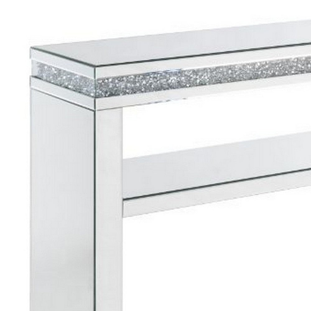 Sofa Table with Mirror Panel Frame and 1 Glass Shelf Silver By Casagear Home BM250574