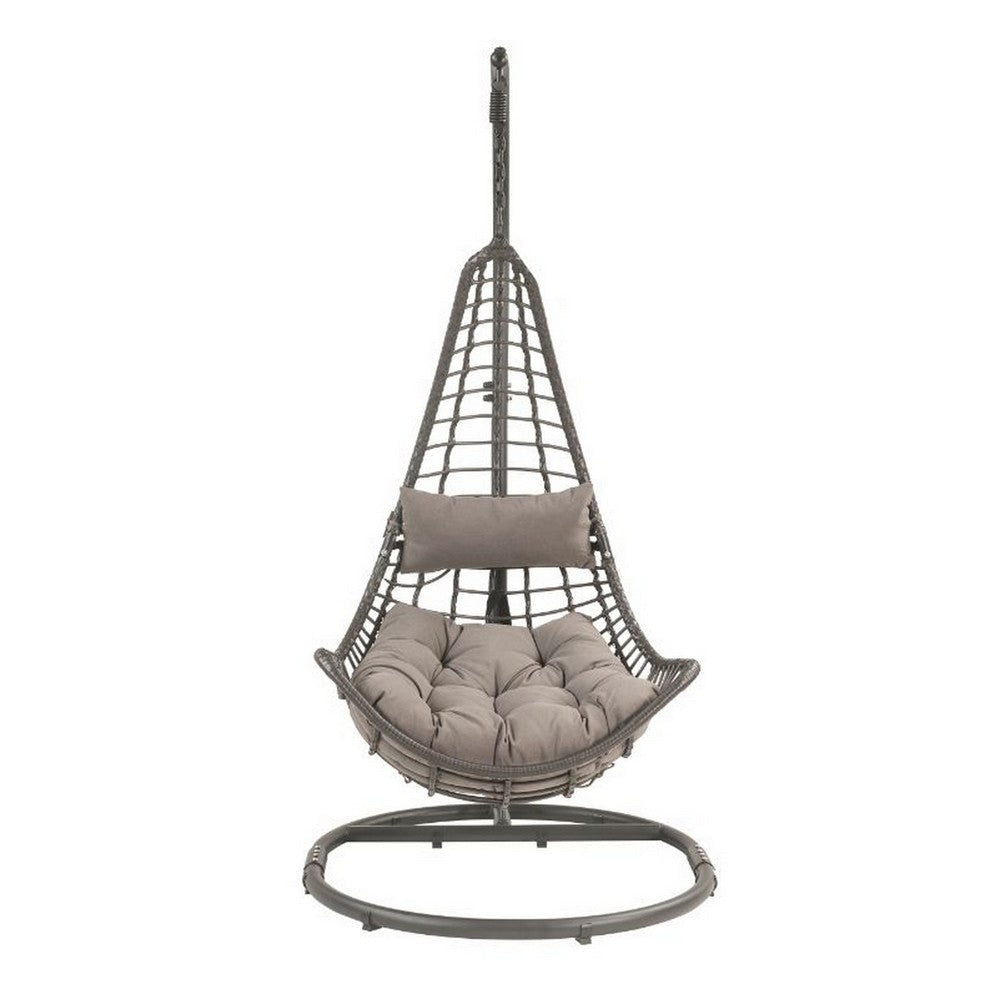 Patio Hanging Chair with Tear Drop Shape and Thick Cushions Gray By Casagear Home BM250671