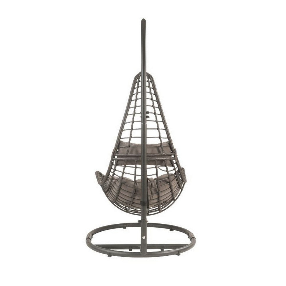 Patio Hanging Chair with Tear Drop Shape and Thick Cushions Gray By Casagear Home BM250671