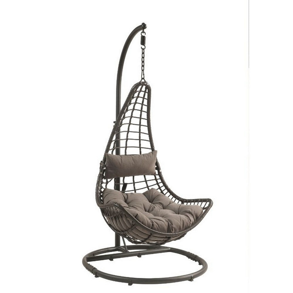 Patio Hanging Chair with Tear Drop Shape and Thick Cushions, Gray By Casagear Home