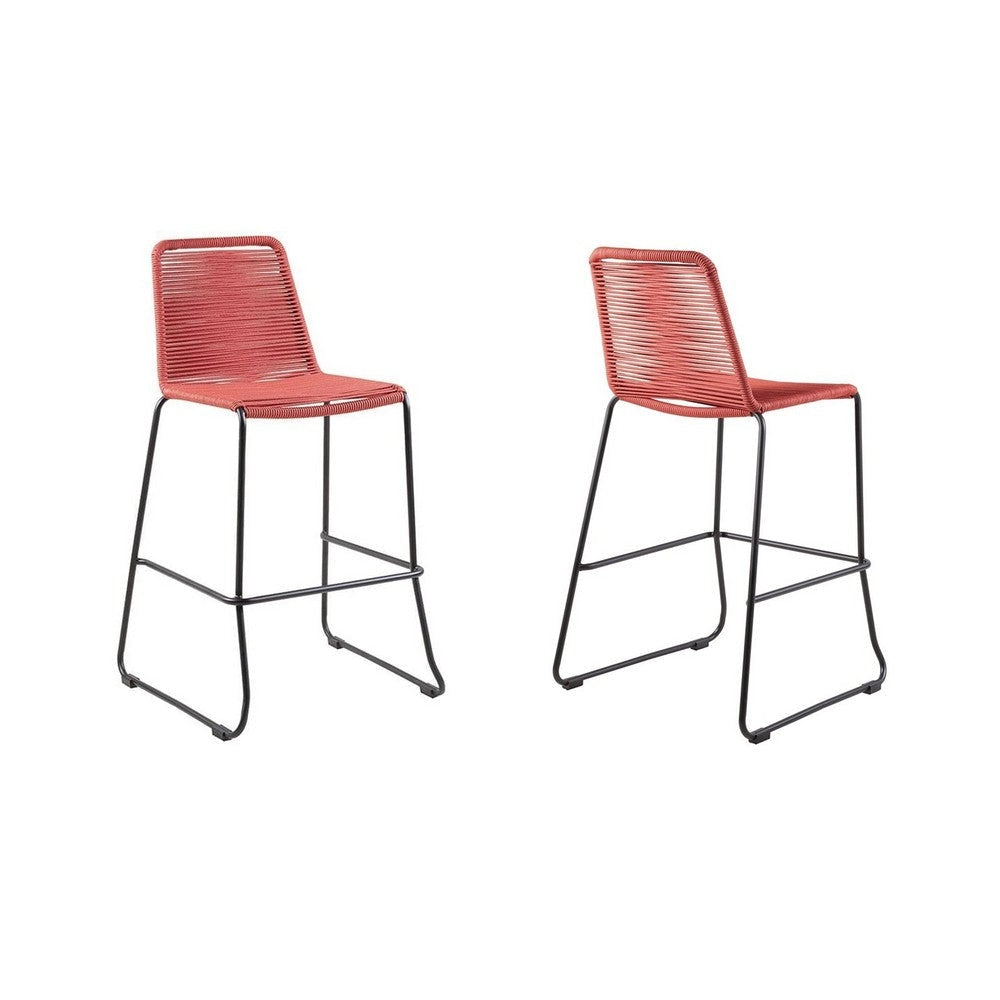 Outdoor Bar Stool with Fishbone Rope Weaving, Set of 2, Red By Casagear Home