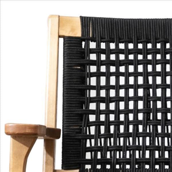 Accent Chair with Rope Woven Seat and Wooden Frame Brown and Black By Casagear Home BM261507