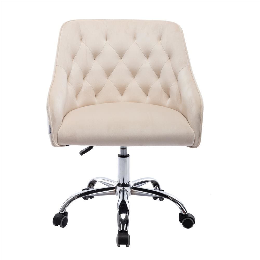 Office Chair with Padded Swivel Seat and Tufted Design Beige By Casagear Home BM261580