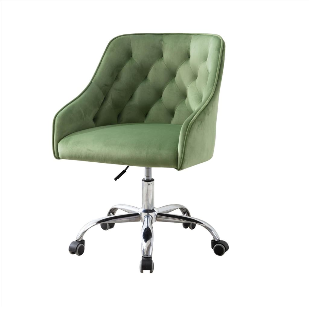 Office Chair with Padded Swivel Seat and Tufted Design, Green By Casagear Home