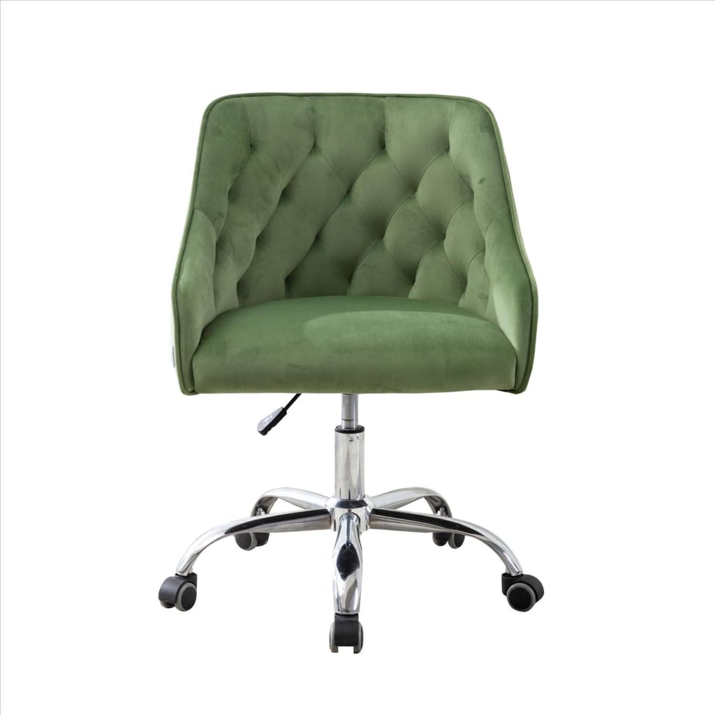 Office Chair with Padded Swivel Seat and Tufted Design Green By Casagear Home BM261583