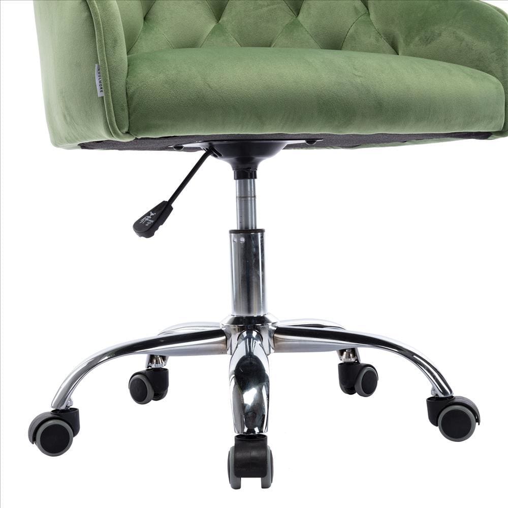 Office Chair with Padded Swivel Seat and Tufted Design Green By Casagear Home BM261583