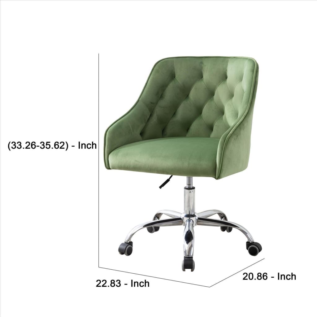 Office Chair with Padded Swivel Seat and Tufted Design Green By Casagear Home BM261583