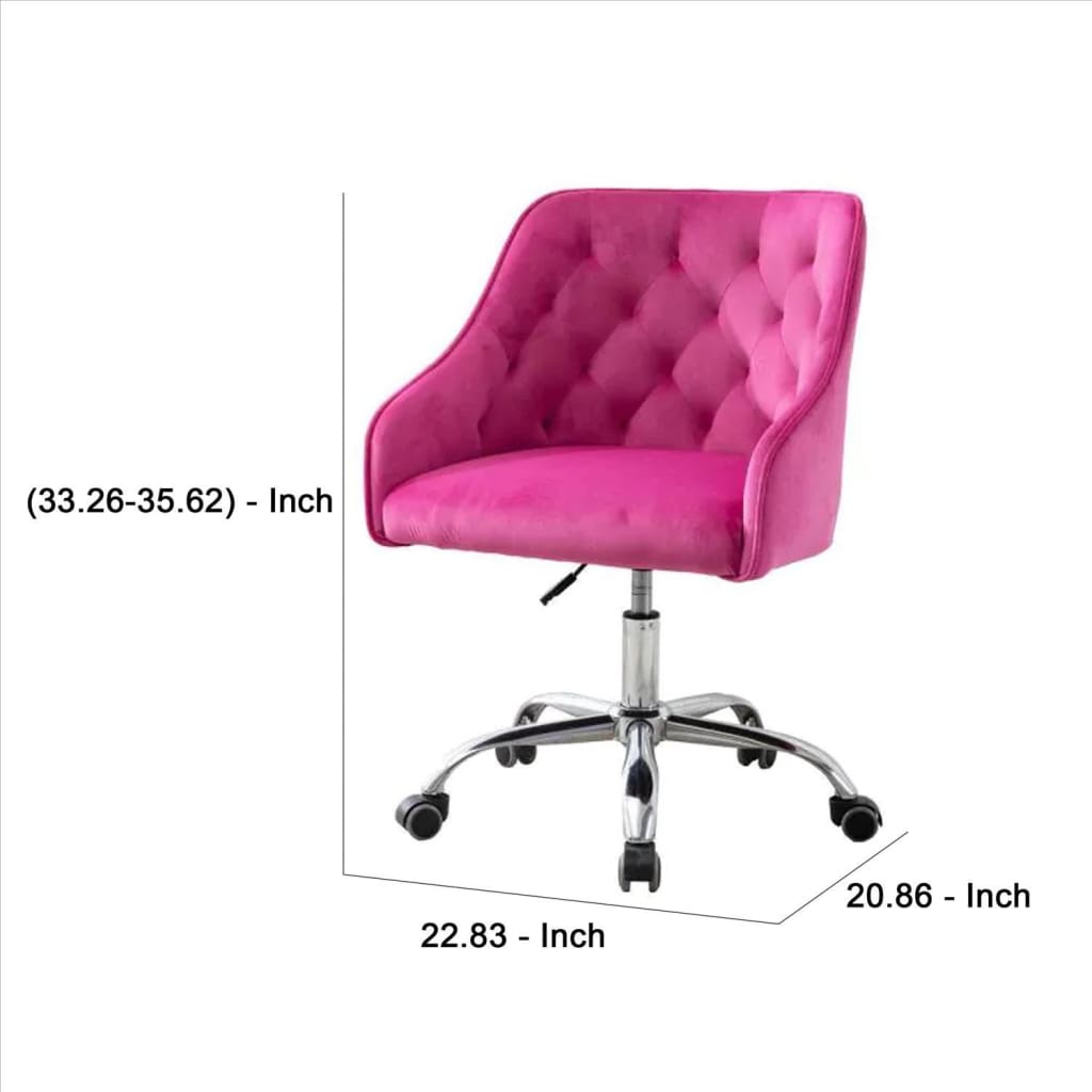 Office Chair with Padded Swivel Seat and Tufted Design Pink By Casagear Home BM261584