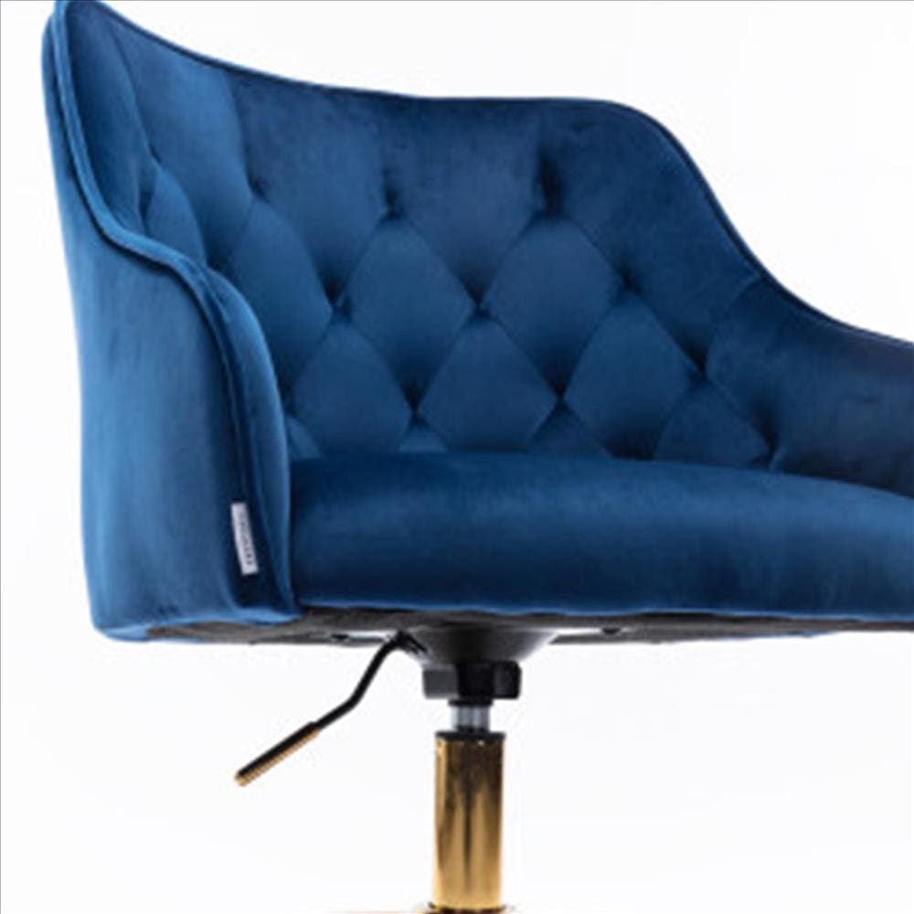 Office Chair with Padded Swivel Seat and Tufted Design Navy Blue By Casagear Home BM261588