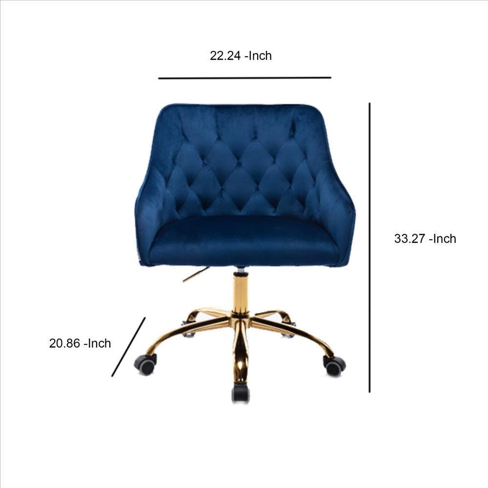 Office Chair with Padded Swivel Seat and Tufted Design Navy Blue By Casagear Home BM261588