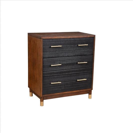 Chest with 3 Drawers and Round Legs, Brown and Black By Casagear Home