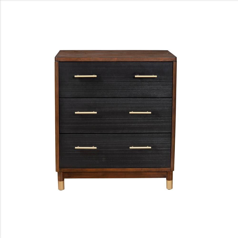 Chest with 3 Drawers and Round Legs Brown and Black By Casagear Home BM261850