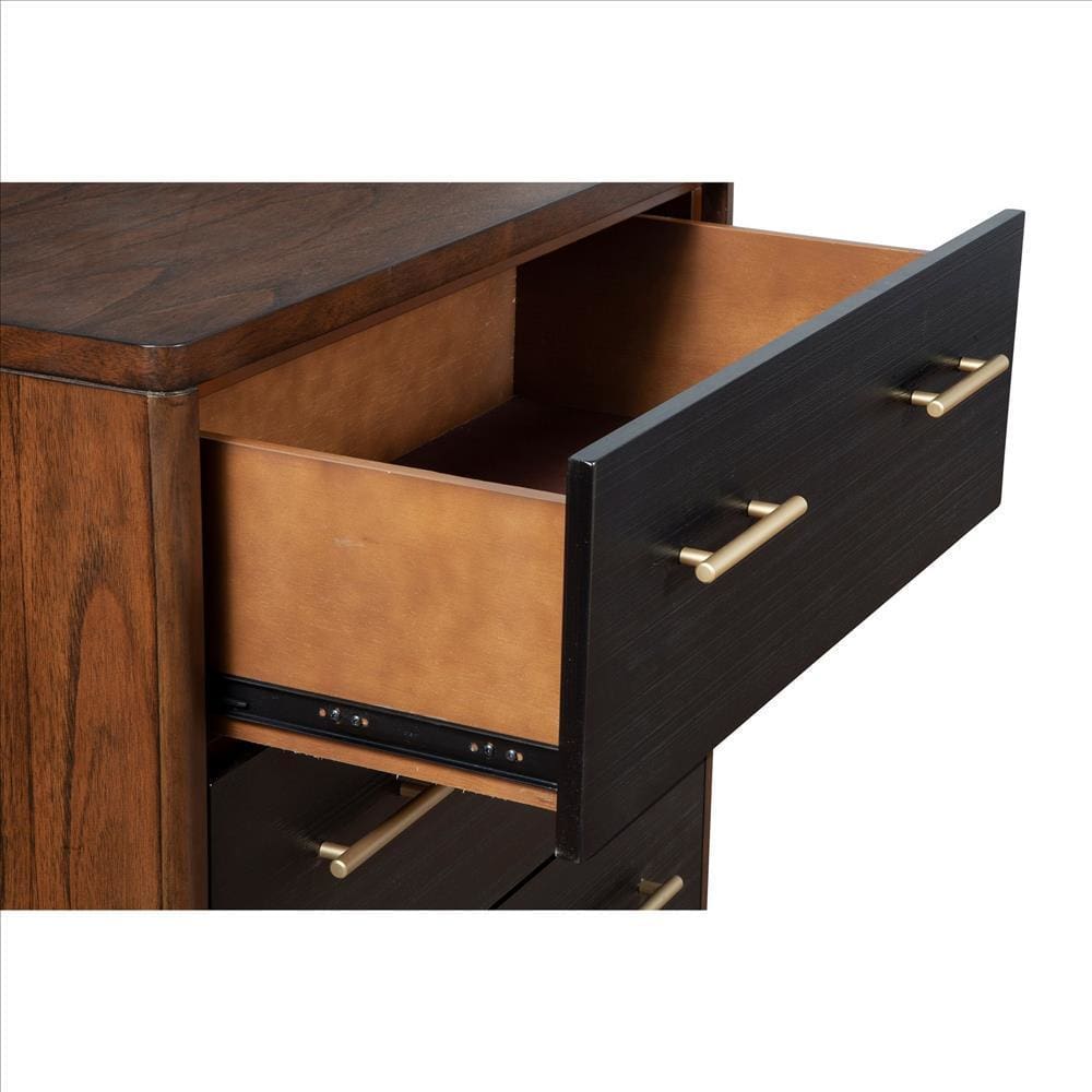 Chest with 3 Drawers and Round Legs Brown and Black By Casagear Home BM261850