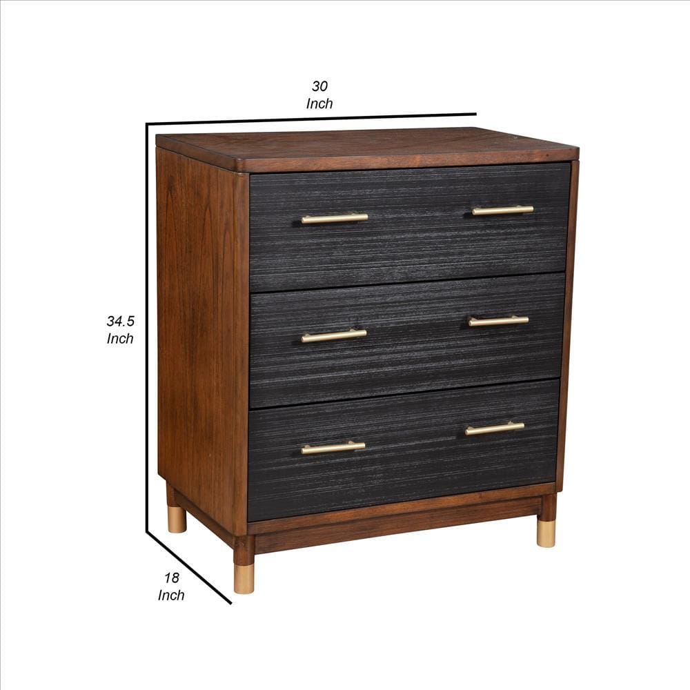 Chest with 3 Drawers and Round Legs Brown and Black By Casagear Home BM261850