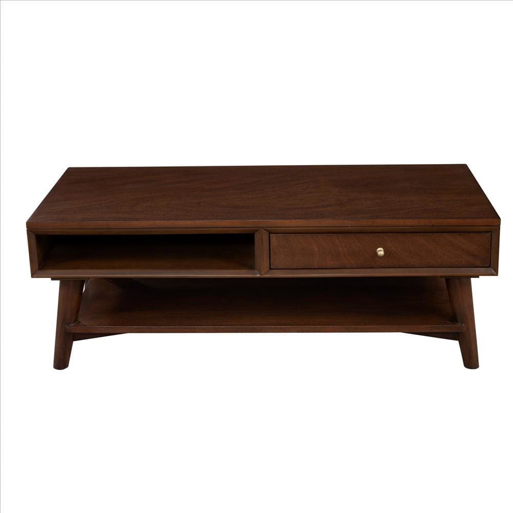 Coffee Table with 1 Drawer and Open Shelf Walnut Brown By Casagear Home BM261891