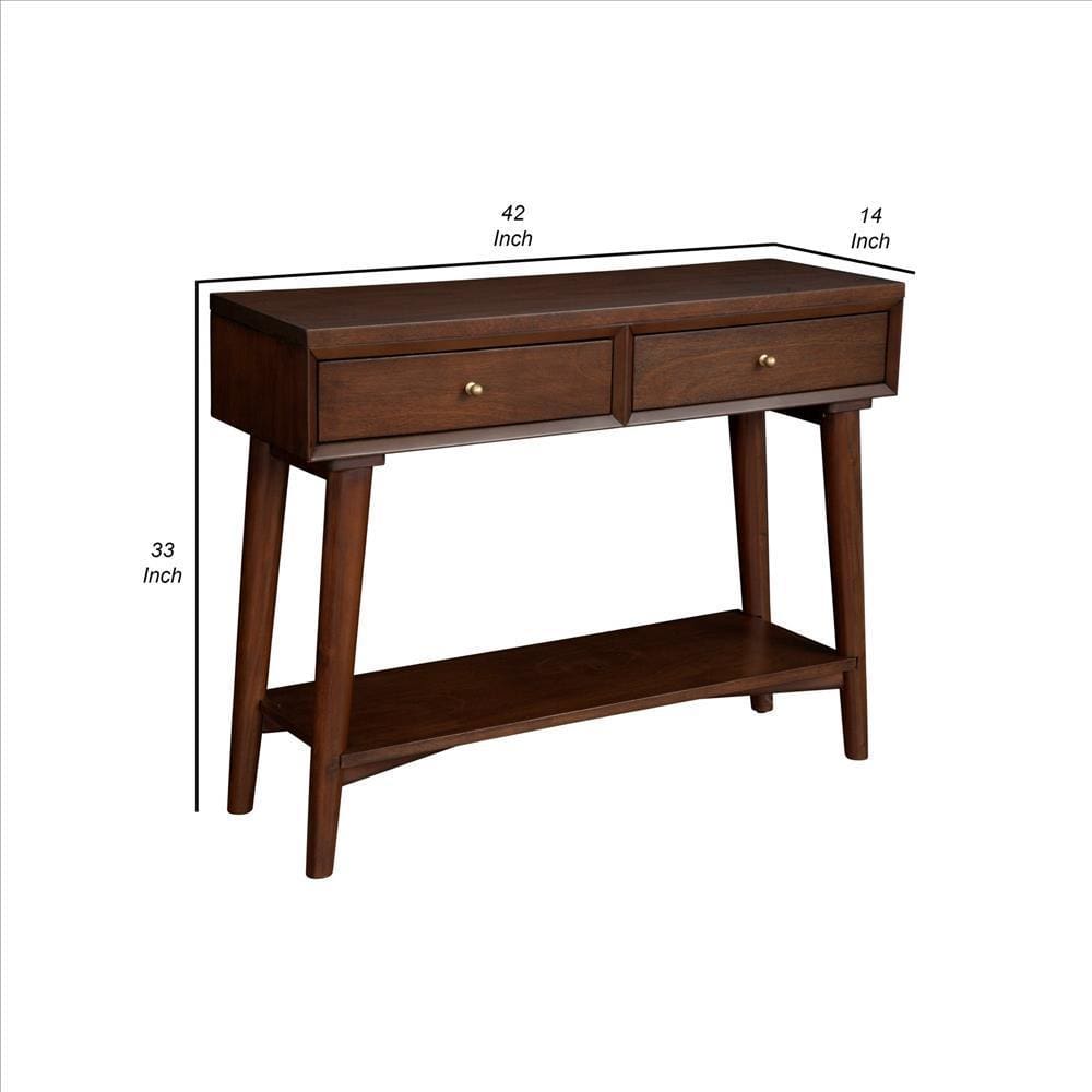 Console Table with 2 Drawers and Angled Legs Walnut Brown By Casagear Home BM261893