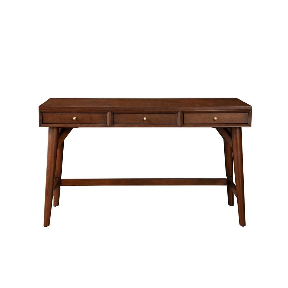 Writing Desk with 3 Drawers and Angled Legs Walnut Brown By Casagear Home BM261896