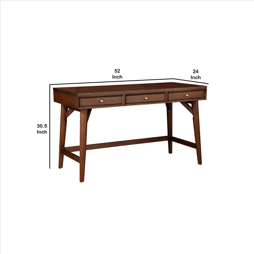 Writing Desk with 3 Drawers and Angled Legs Walnut Brown By Casagear Home BM261896