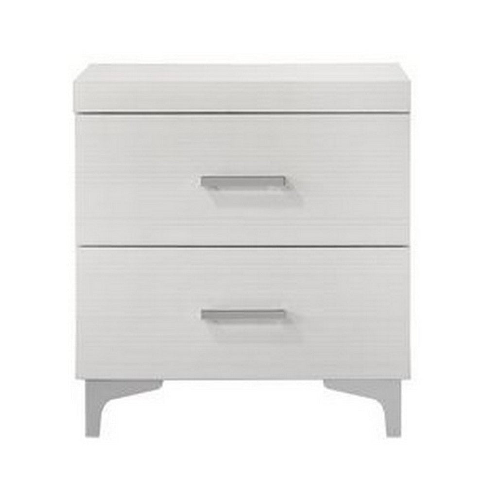 Nightstand with 2 Drawers and Bar Handle White By Casagear Home BM262109