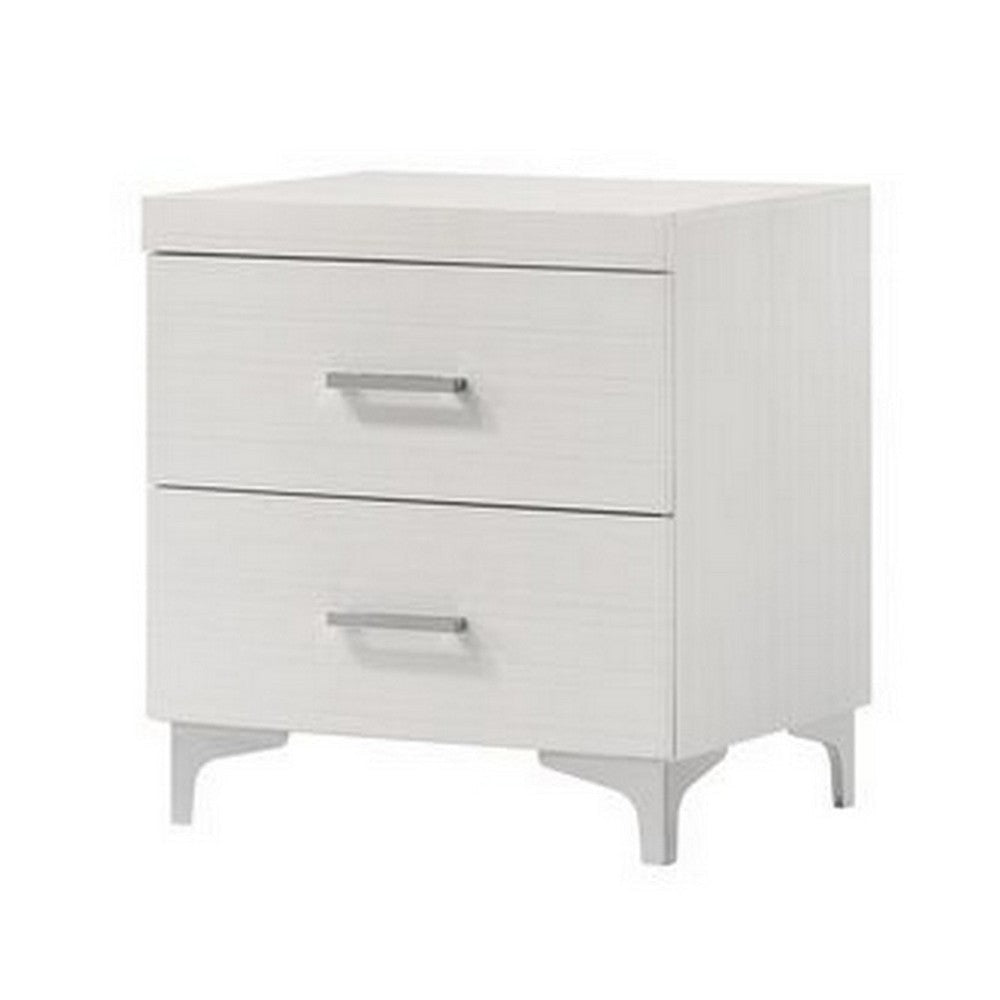 Nightstand with 2 Drawers and Bar Handle, White By Casagear Home