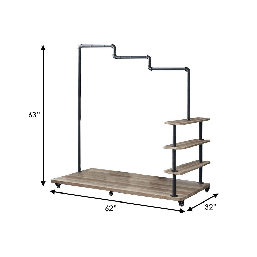 Hanger Rack with Pipe Design Tubular Frame and Casters Brown By Casagear Home BM262143